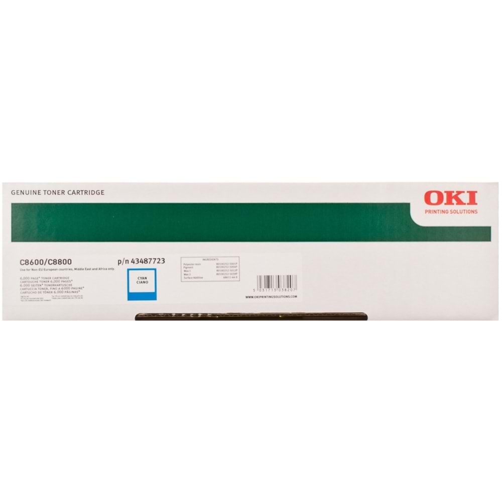 OKI 43487723 C-8600/8800 MAVİ TONER ORJİNAL 6.000 SAYFA