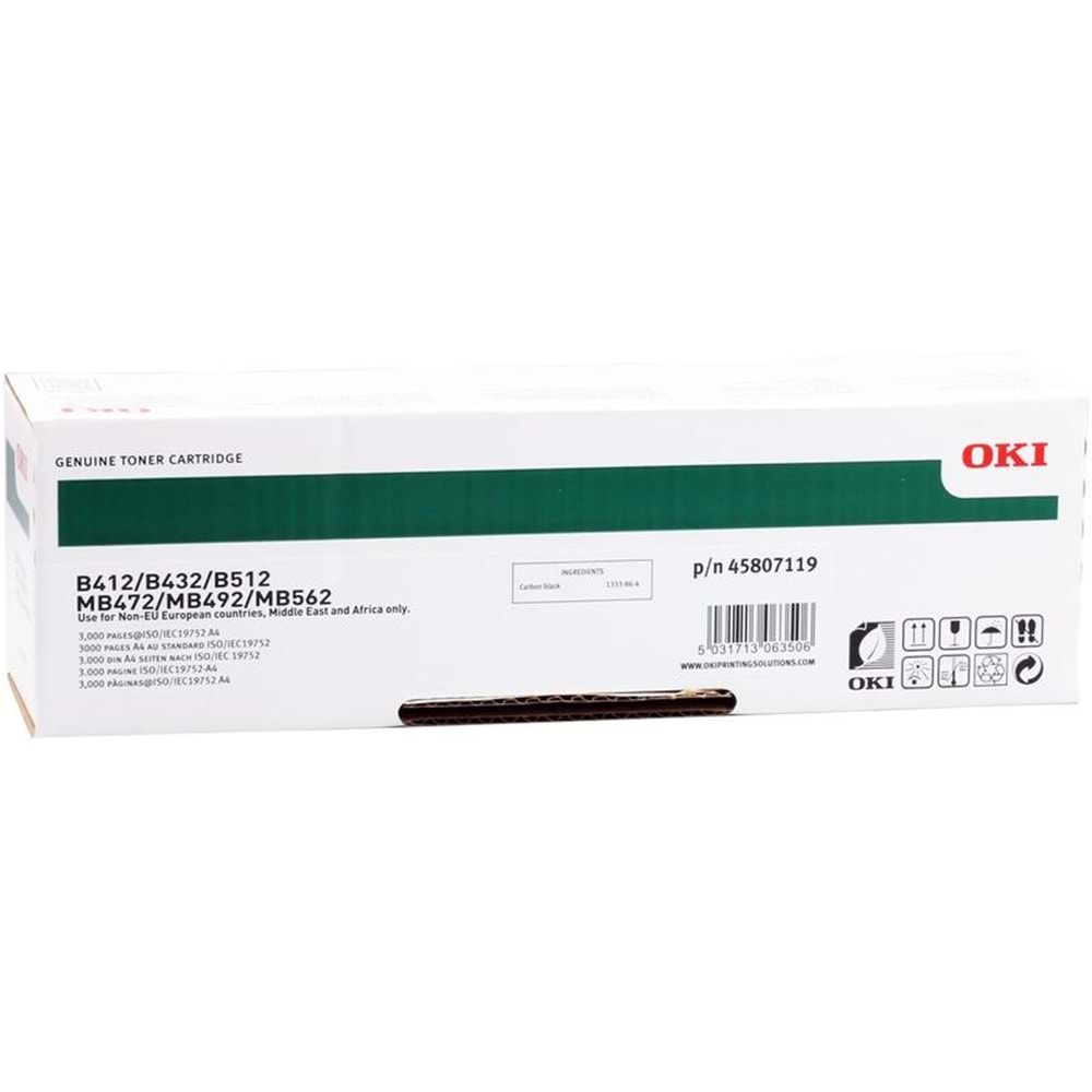 OKI 45807119 B-412/432/512/MB472/492/562 SİYAH TONER ORJİNAL 3.000 SAYFA