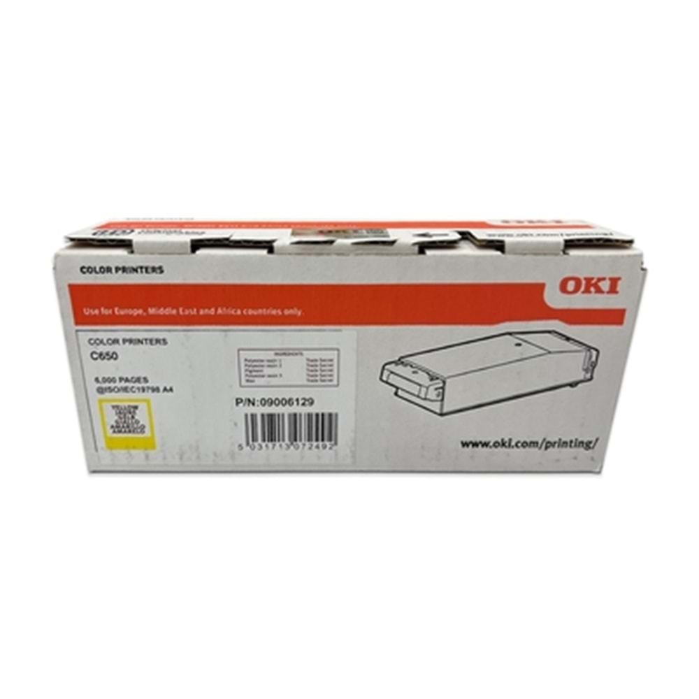 OKI 9006129 SARI ORJİNAL TONER C650 6.000 SAYFA