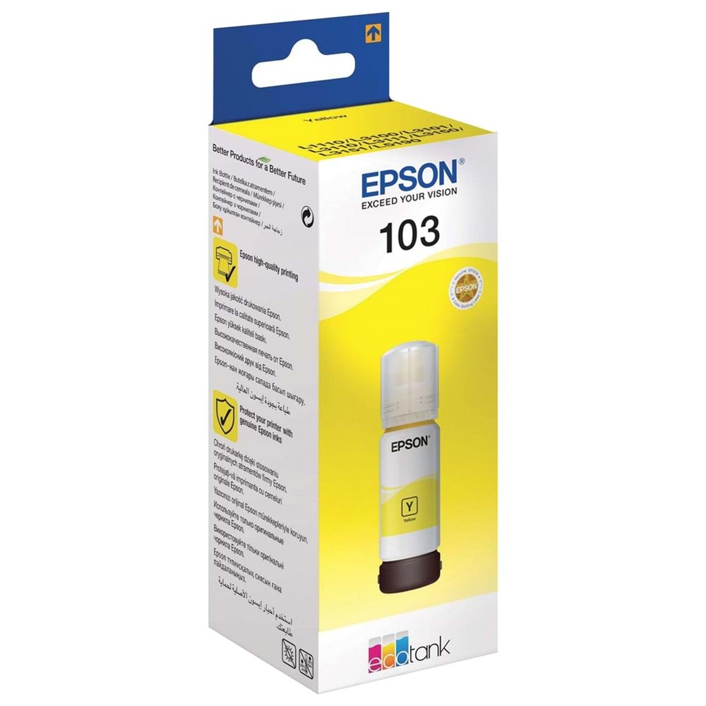 EPSON 103 C13T00S44A L1110/3110/3150/5190 SARI MÜREKKEP KARTUŞ ORJİNAL 65 ML. 7.500 SAYFA