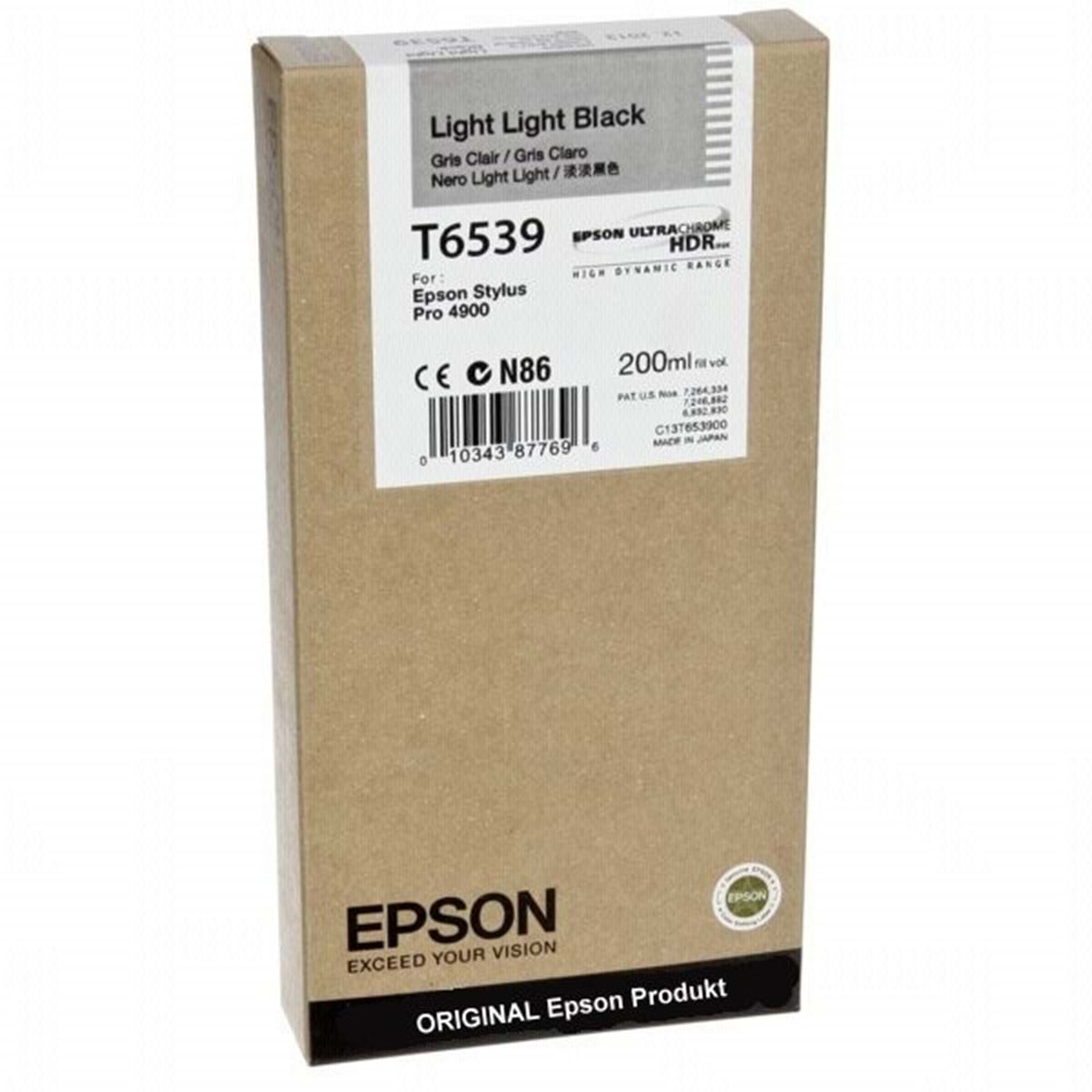 EPSON T6539 STYLUS PRO 4900 AÇIK AÇIK SİYAH KARTUŞ ORJİNAL 200 ML