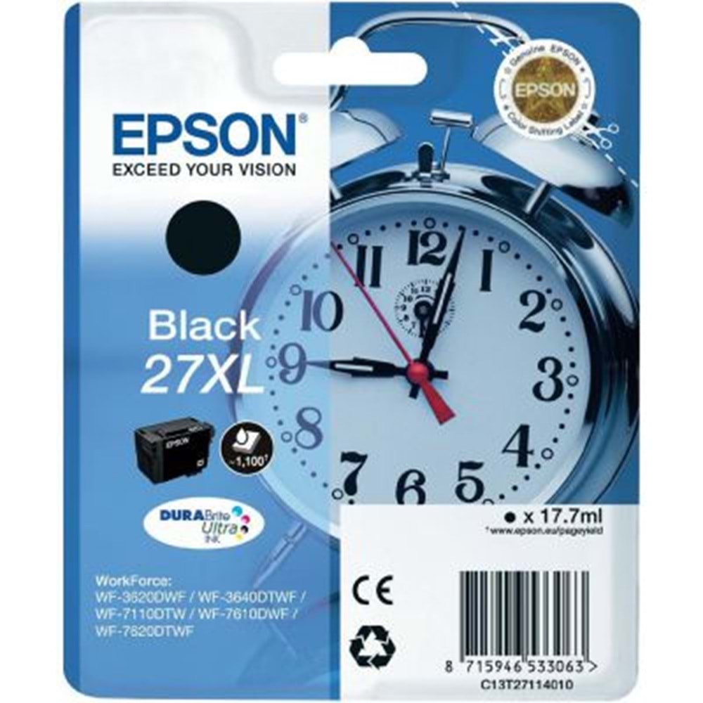 EPSON T2711 (27XL) WF-7610/7110/3620 SİYAH KARTUŞ ORJİNAL 17,7 ML