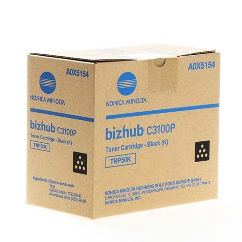 KONICA MINOLTA TNP-50K BIZHUB 3100P SİYAH TONER ORJİNAL 5.000 SAYFA A0X5154