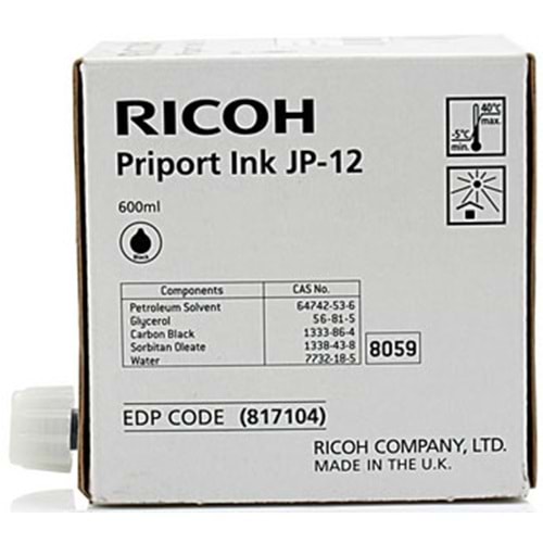RICOH JP12/CPI7 JP1215/1250/5308/5440/DX3440 SİYAH MÜREKKEP ORJ.