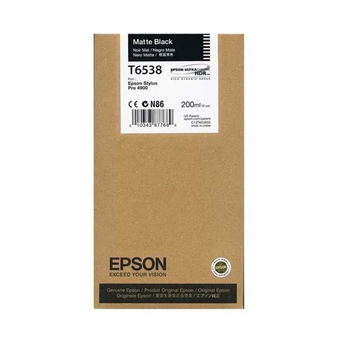EPSON T6538 STYLUS PRO 4900 MAT SİYAH KARTUŞ ORJİNAL 200 ML.
