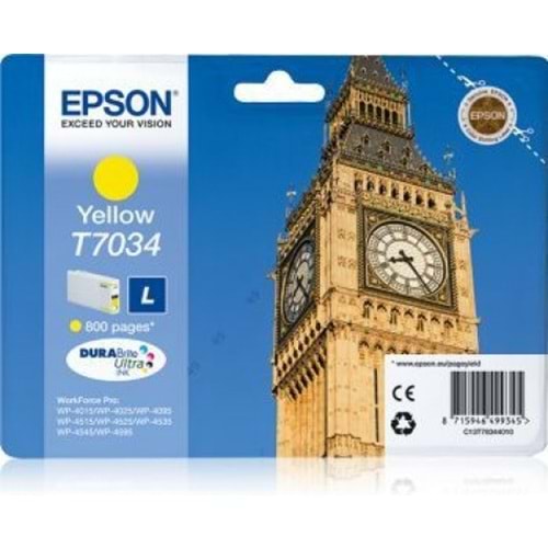 EPSON C13T70344010 WP4015/4525/4515 SARI KARTUŞ ORJİNAL 800 SAYFA