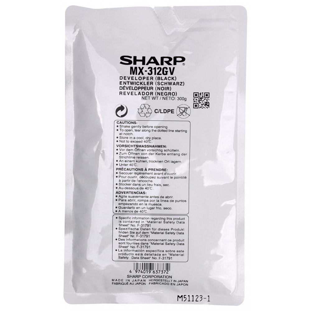 SHARP MX312GV MX-M260/264/310/314/354 SİYAH DEVELOPER ORJİNAL 100.000 SAYFA